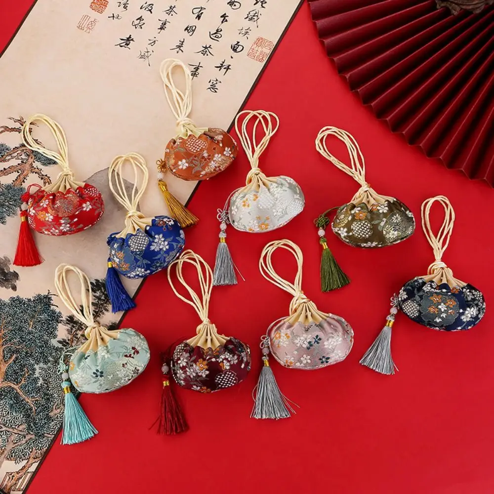 1Pcs Chinese Style Jewelry Storage Bag Brocade Sachet Flower Embroidered Coin Purse Mini Pouch Tassel Gift Bag Drawstring Bag