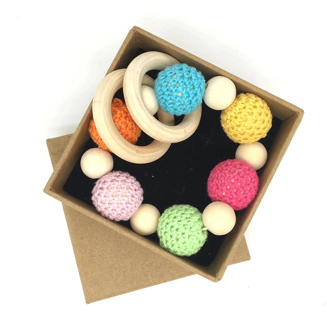 ABCPICK Chunky Wooden Crochet Beads Set Nursing Silk Cotton Knitted Bead DIY Pacifier Chain Jewelry Making Handmade Accessories