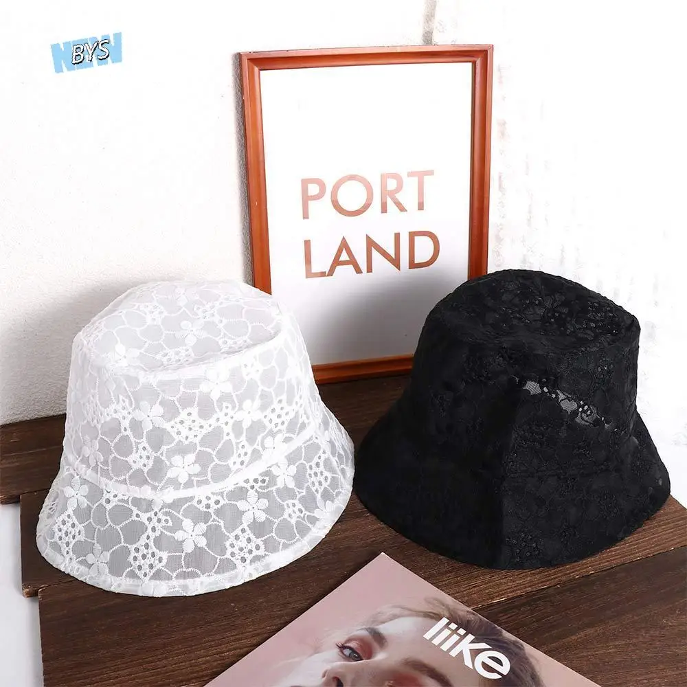 

Girl Casual Style Foldable Summer Hat Hollow Flower For Women Basin Sun Protection Lace Bucket Hat Sun Hat Sun Cap Female Hats