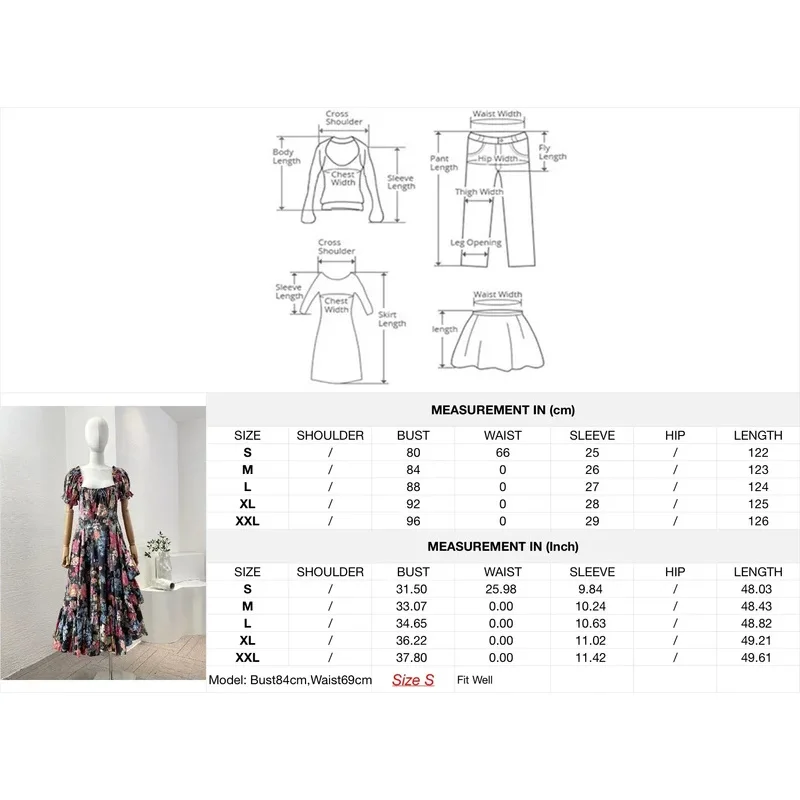 2024 Women Vintage Summer Poplin Black Short Sleeve Floral Print Ruffles Cross Tie Backless Midi Dress