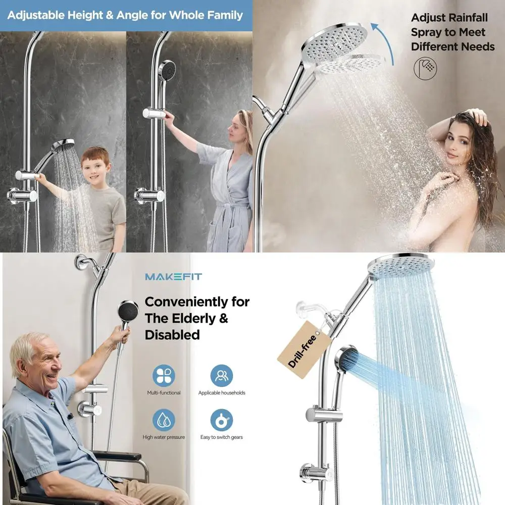 

Dual Shower System with Handheld and Rainfall, 3-Way Diverter, Adjustable Slide Bar and Height Holder, Chrome Finish