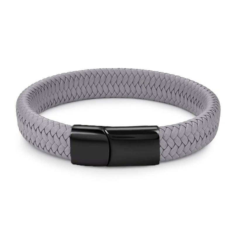 Mode Einfache Weiße Leder Geflecht Armband Edelstahl Schnalle Verschlüsse für Männer Handgemachte Armreif Großhandel Charme Schmuck Geschenk