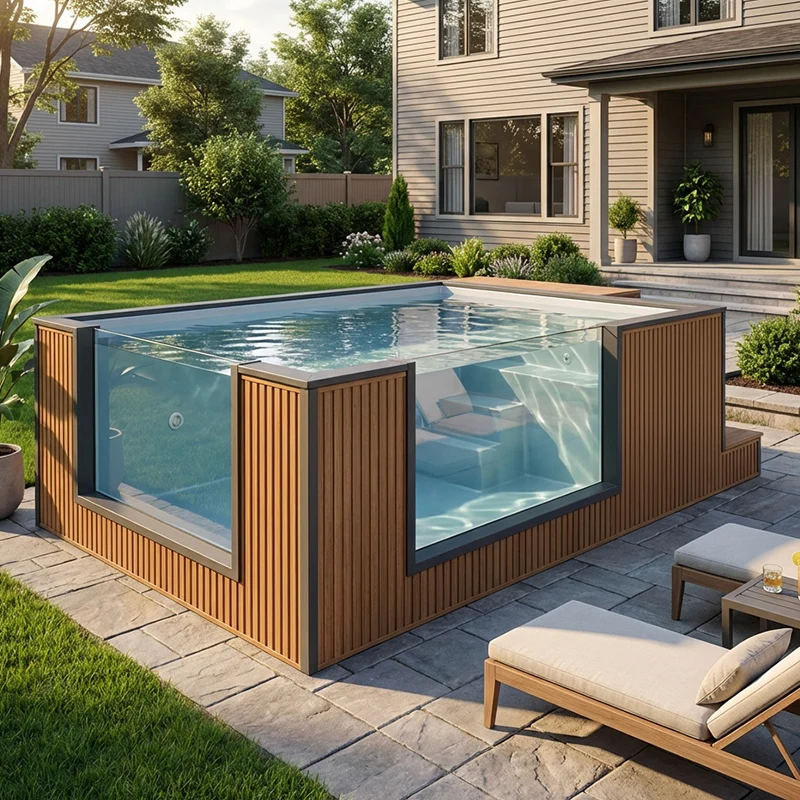 Home Luxury Small Jacuzzi Pool Hot Tub Dip Pool Wood Outdoor Fiberglass Above Floor Mini Pool