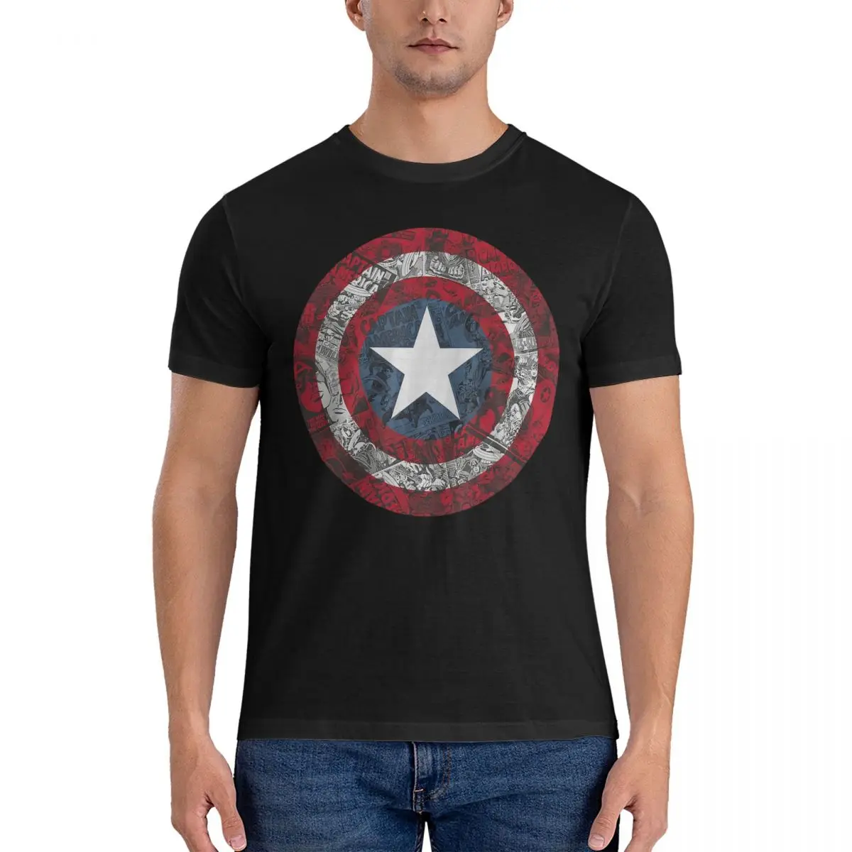 Men T-Shirt Cap Shield Comic Novelty Cotton Tees Short Sleeve Disney Captain America Film T Shirts O Neck Tops Gift Idea