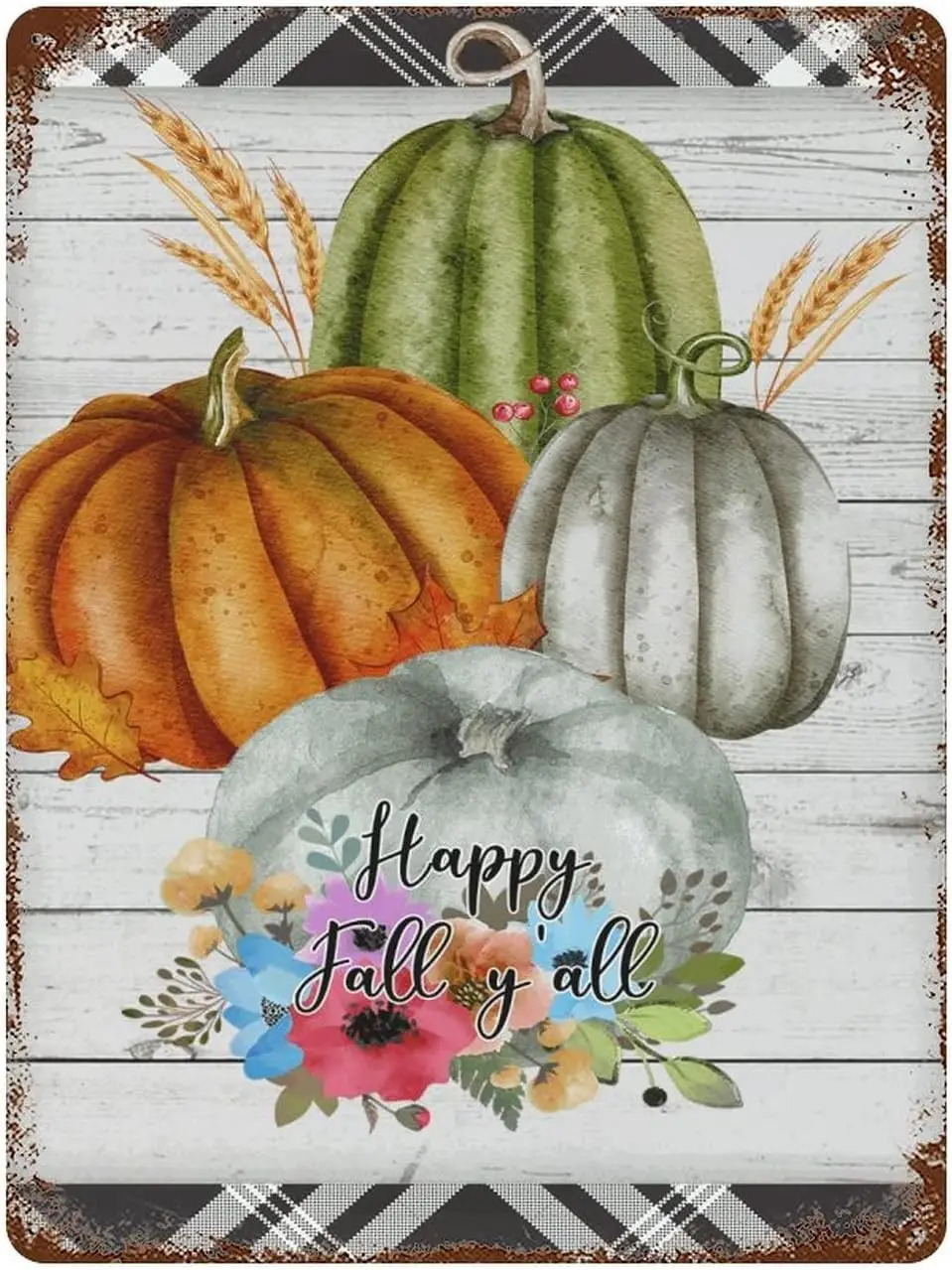 Bedroom Decor for Wall Happy Fall Yall Buffalo Check Metal Signs  Farmhouse Autumn Harvest Pumpkin Thanksgiving Retro Garage Sig
