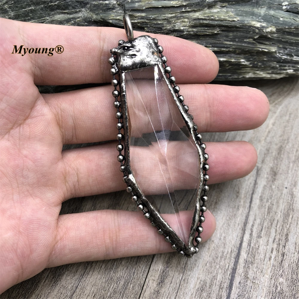 Soldered Ancient Silver-Plated Geometric Maple Leaf Shape Glass Crystal Vintage Necklace Pendants For Jewelry Making MY220856