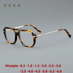 VCKA Retro Fashion Half Frame Men Women Round Acetate Myopia Glasses Frame High-grade Optical Glasses Business -0.50 to -6.0