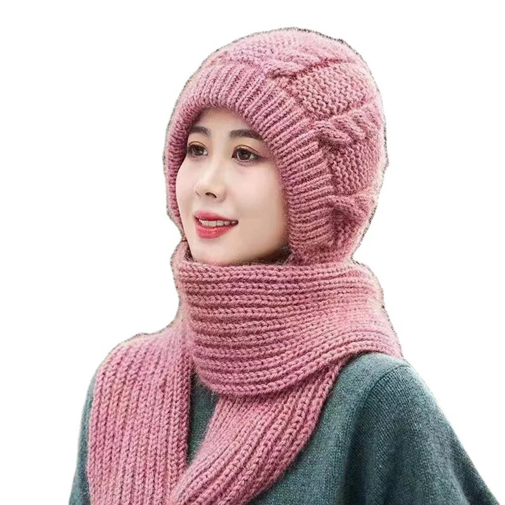 Winter Sports Skiing Helmets Women\'s Hat Scarf Warm Breathable Thickened Knitted cap for Women Double Layers Protection Caps