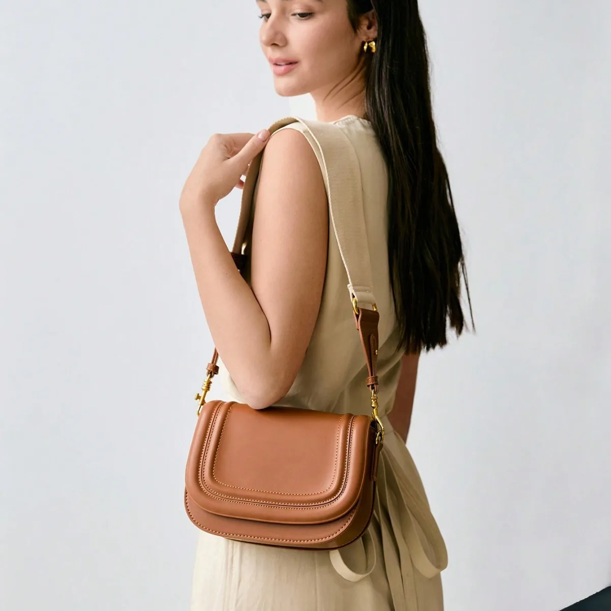 

2025 Saddle Bag, Wide Strap Canvas Purse for Women, Color Block Shoulder Bag, Minimalist Crossbody Tote, Day-to-Night Sling Bag