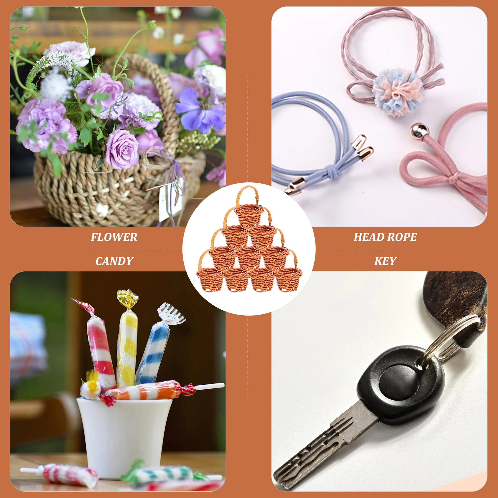 

10 Pcs Rattan Shopping Basket Woven with Handle Wicker Small Outdoor Flower Office