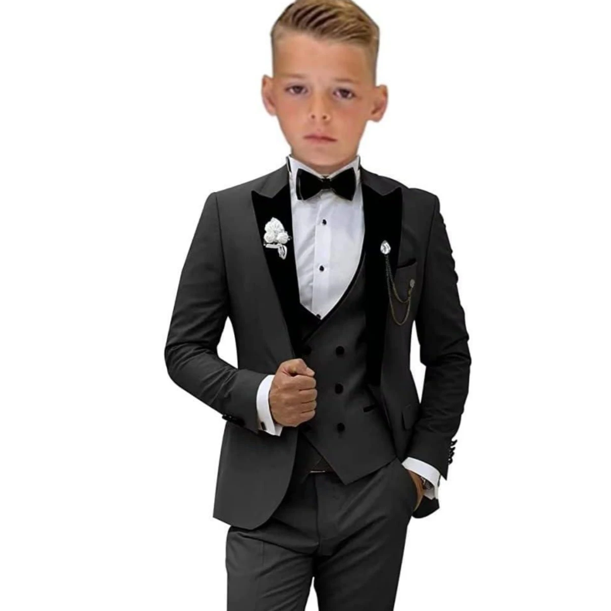 Autumn New Arrival Kids Formal Suit Set, 3 Pieces Velvet Notched Lapel Neck , Matching Vest and Pants, Boy's Tuxedo Set