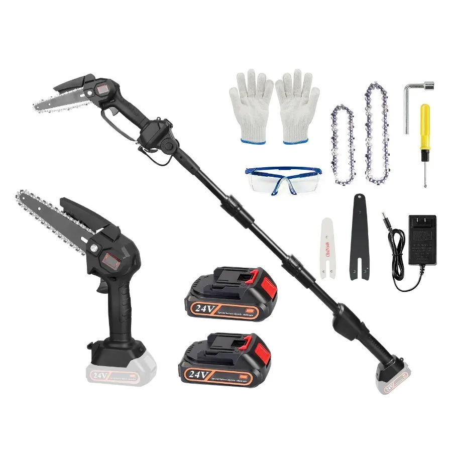 

2-in-1 Cordless Pole Saw & Mini Chainsaw Electric Mini Chainsaw Length Adjustable Cordless Chain Saw with 2Pcs 1500mAh Batterie