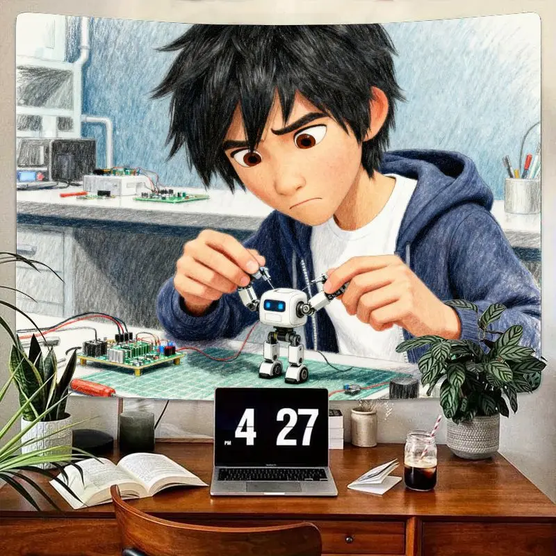 

1PC Big Hero 6 Hiro Hamada Robotics Tapestry Modern Science Tech Wall Art Dorm Room Decor Gift for Anime Engineering Fans