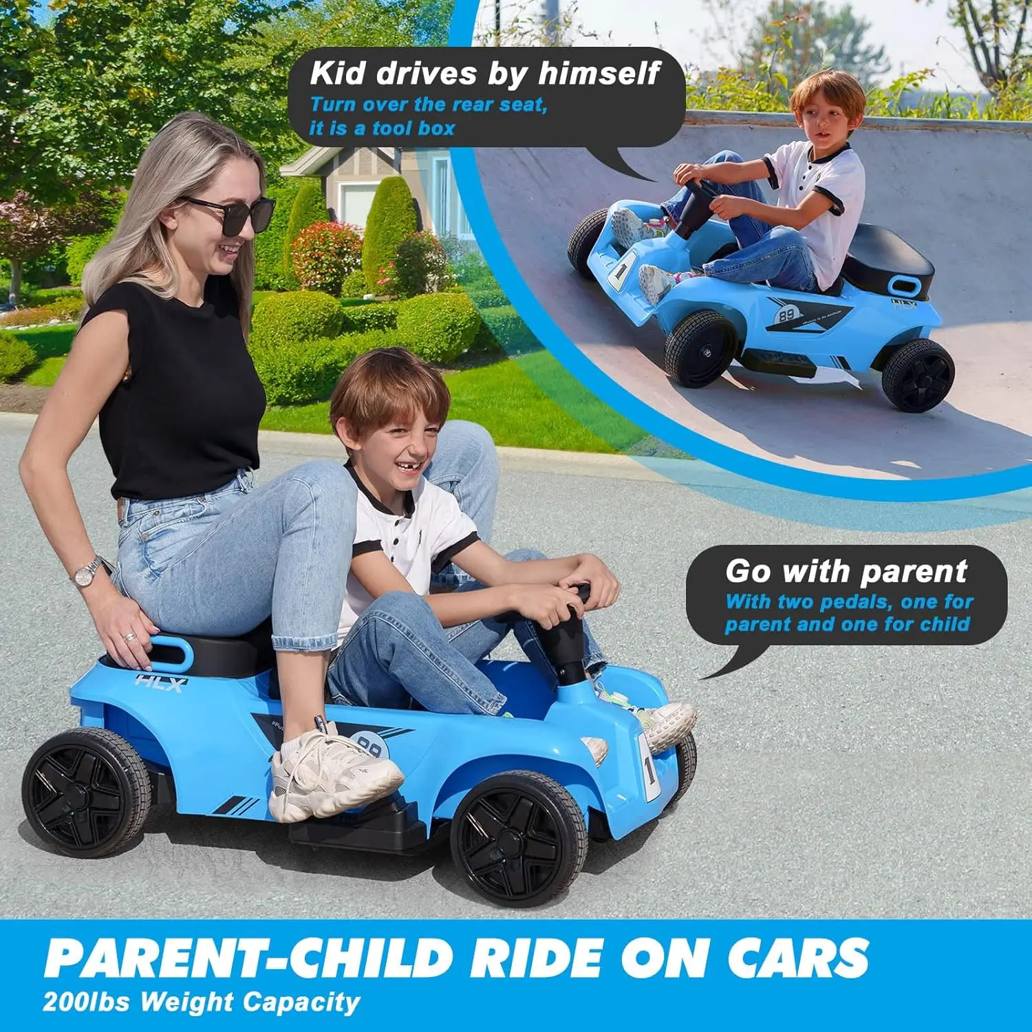 2-Seater Kids Ride On Cars Go Kart, 24V Parent-Child Ride On Toys for Toddlers Big Kids with Remote Control, 3 Speeds,