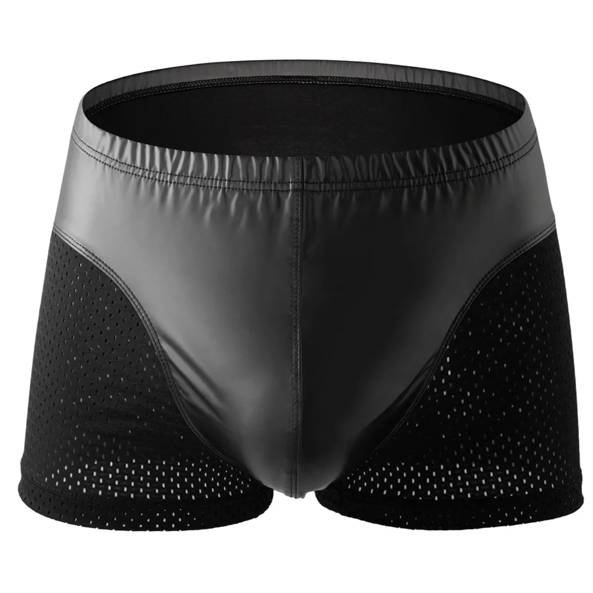 

Men's Sexy Underwear Faux Leather Mesh Boxers Short Lingerie Boxershorts Man Underpants Trunks Black Color