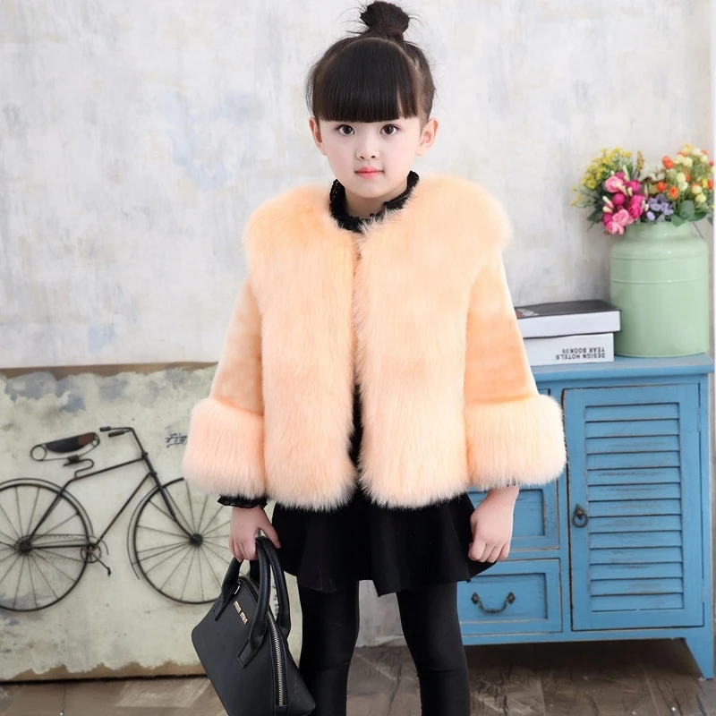 Girls Faux Fur Coat 2022 New Solid Color Temperament Fashion Children Coat Baby Princess Padded Coat Kids Jackets for Girls