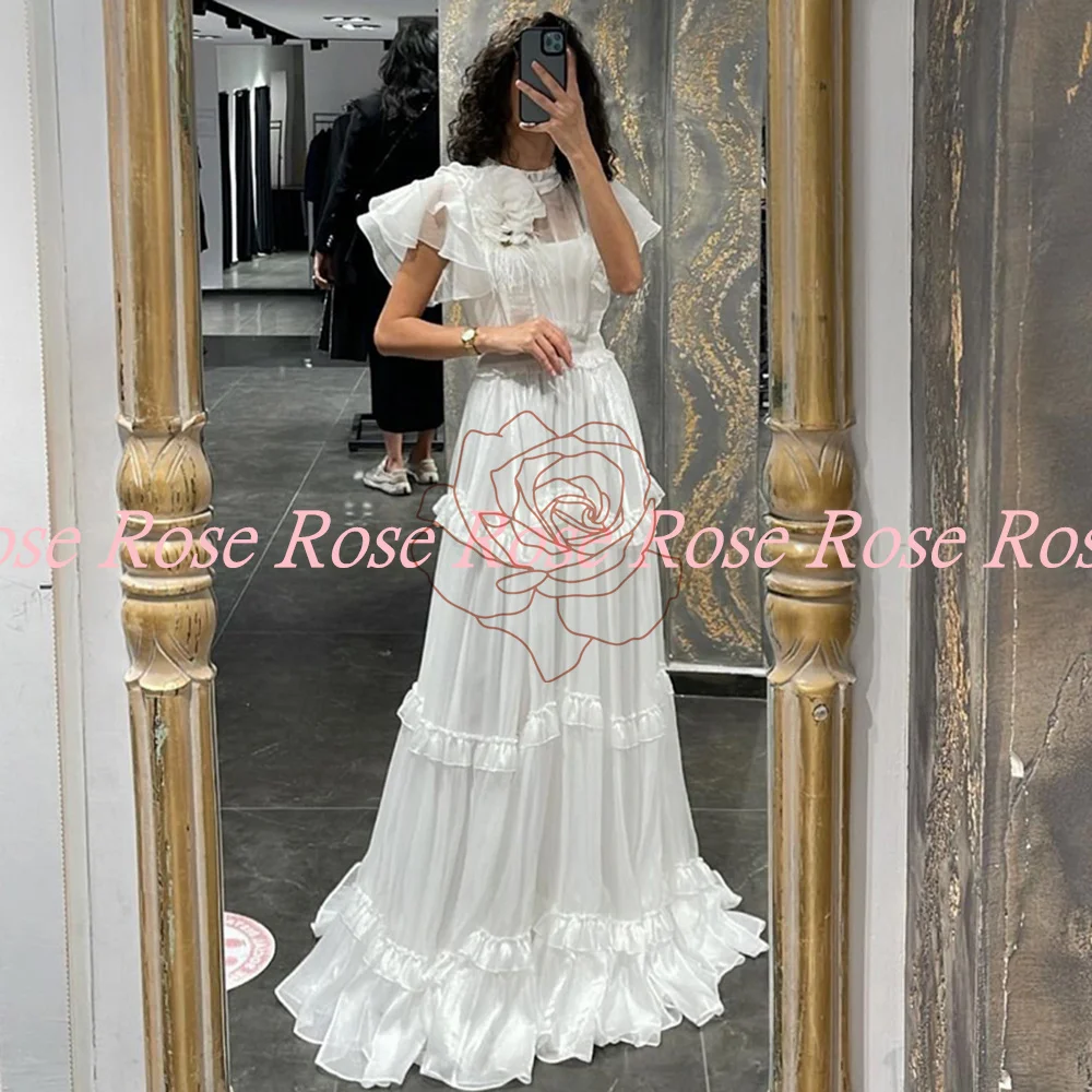 Furtanseo Boho Hochzeit Kleider Puff Ärmeln 3D Blume Braut Kleid Bodenlangen A-linie Prinzessin Hochzeit Abendkleider Plus Größe