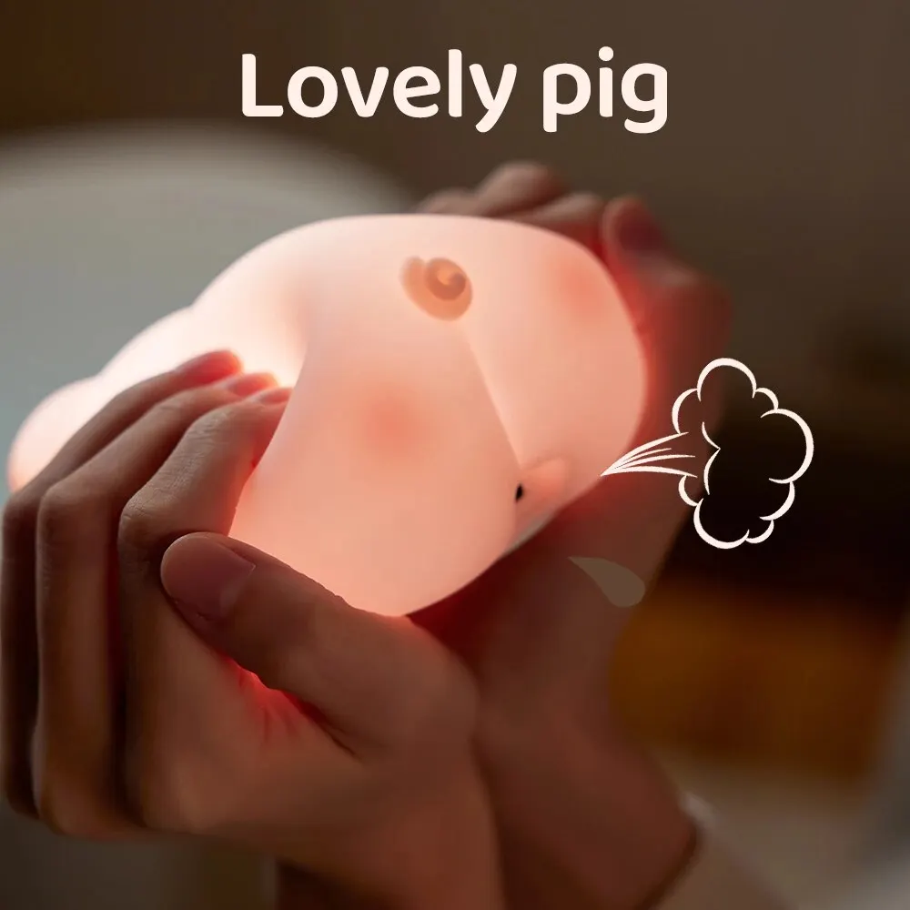 Touch Sensor Silicone LED Lamp Cute Little Piggy USB Rechargeable Nightlight Dimmable Mood Light for Bedroom Decor Birthday Gift