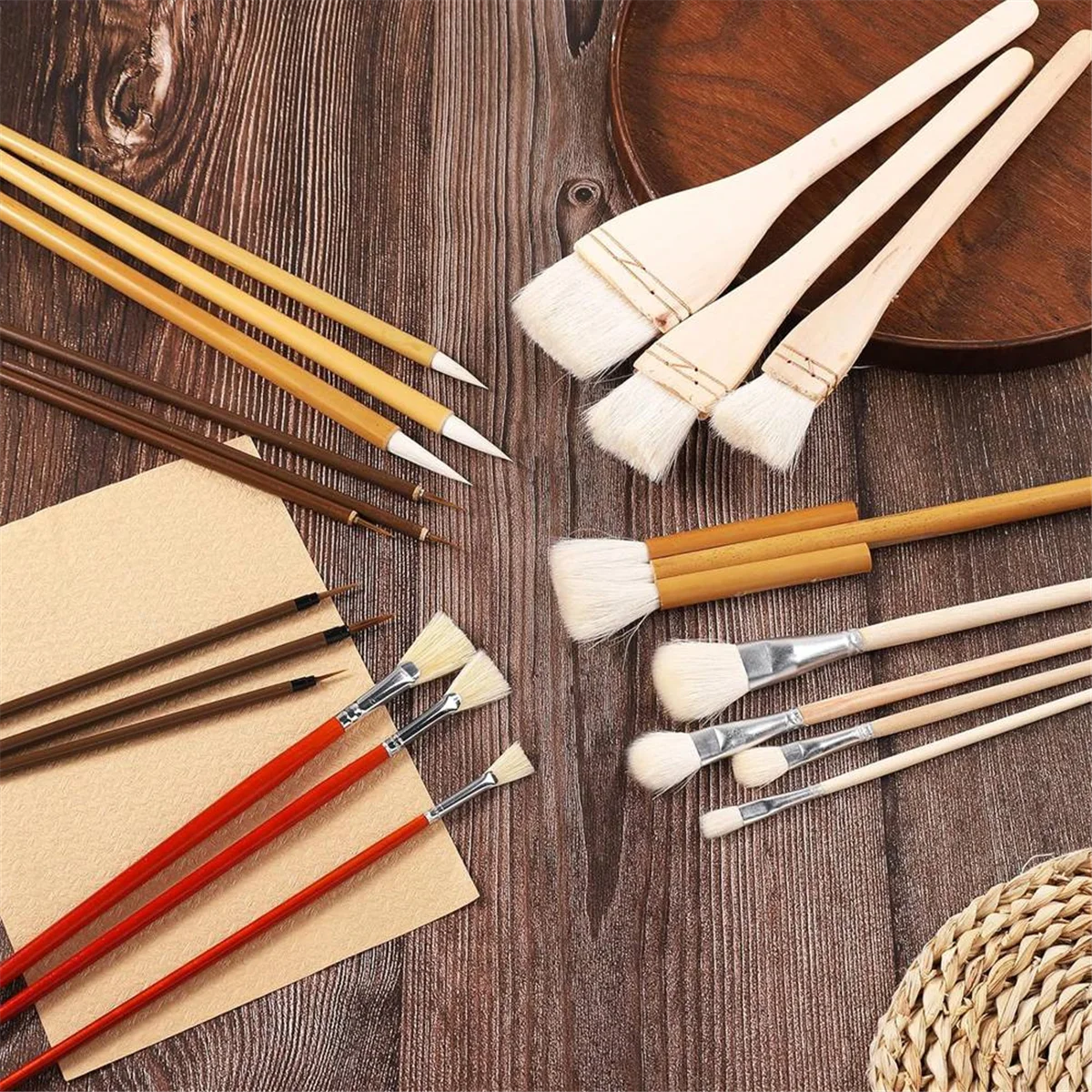 20 stuks aardewerk glazuurborstels set, keramische borstels met lange steel verschillende vormen wol kunst penseel tool voor kunstenaar