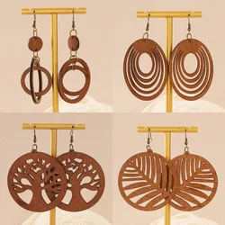Vintage Fashion Wooden Drop Earrings For Women Jewelry 2026 Trending New Women's Life Tree Leaf Circle Earrings Accessories Gift