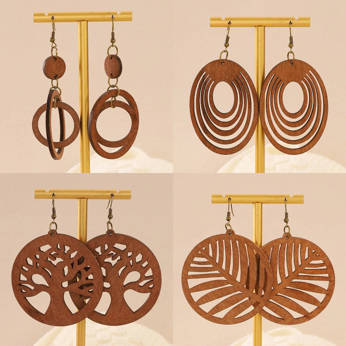 Vintage Fashion Wooden Drop Earrings For Women Jewelry 2024 Trending New Women's Life Tree Leaf Circle Earrings Accessories Gift