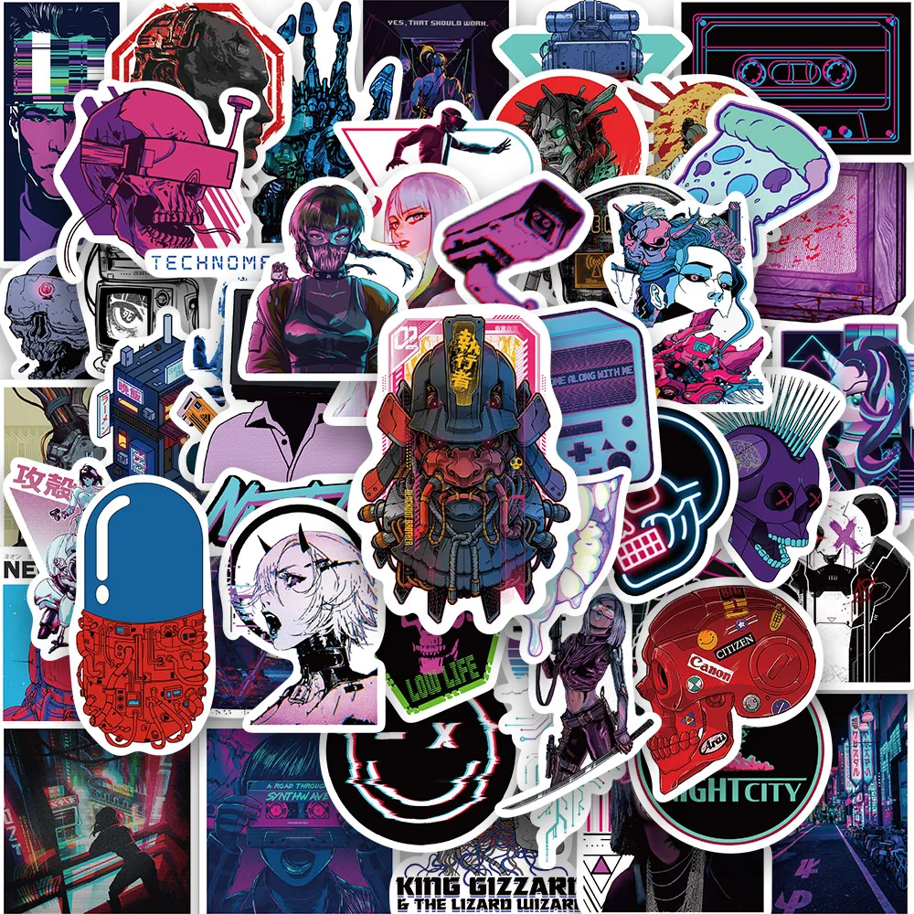 50 sztuk Harajuku Cyberpunk Y2K zabawka naklejka Cybernetic fajne Graffiti dzieci telefon samochodowy Laptop kask motocyklowy kubek kalkomanie