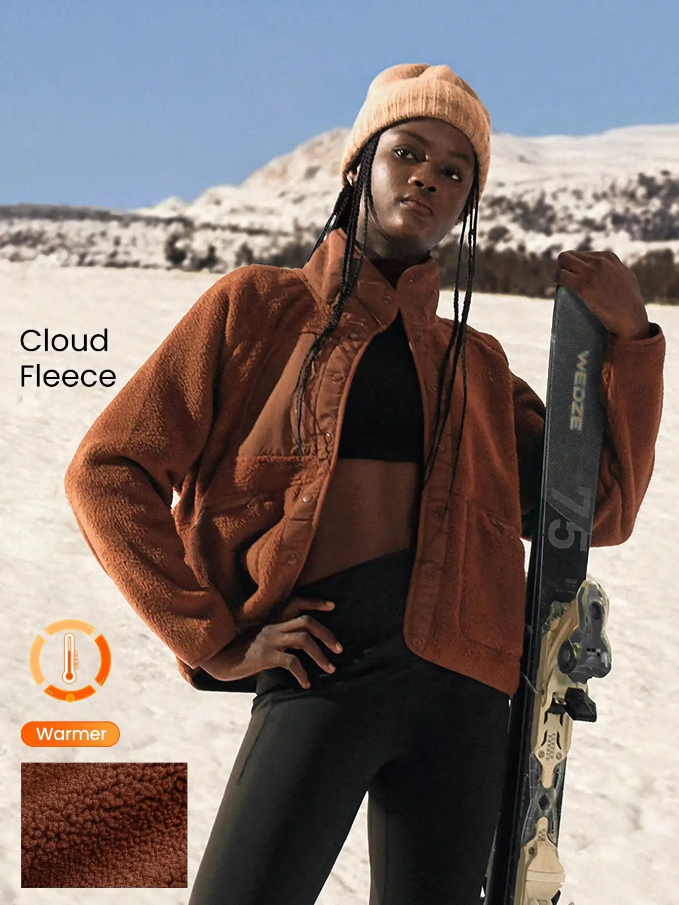 

Теплая женская куртка из флиса Cloud Fleece свободного кроя с карманами, зимняя повседневная верхняя одежда для активного отдыха