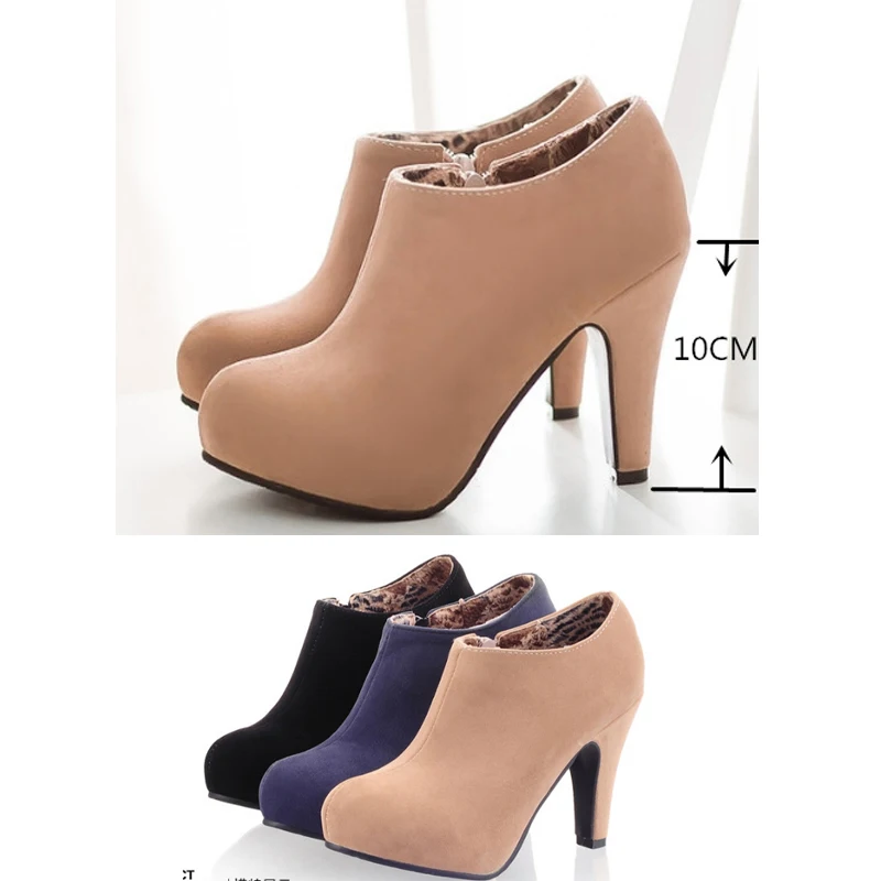 REAVE CAT Big size 32-45 Faux suede Women ankle boots Autumn Spring shoes 10cm heel Black Apricot Blue QL4259