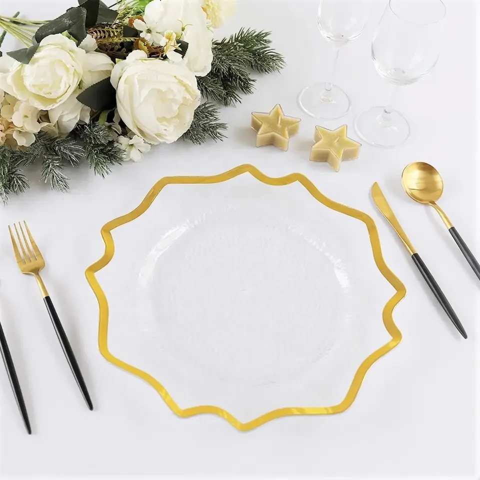 Decorative Gold Silver Various Colors Table Party Plates 13 inch Round Plastic Reef Plate For Home Wedding Party Decor