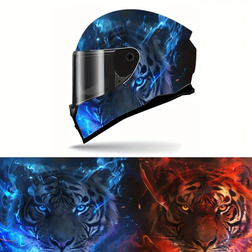 

Ice & Fire Tiger Cool Pattern Helmet Paint - Waterproof, Detachable Label for Motorcycle Helmet, Scratch Resistant, Universal Si
