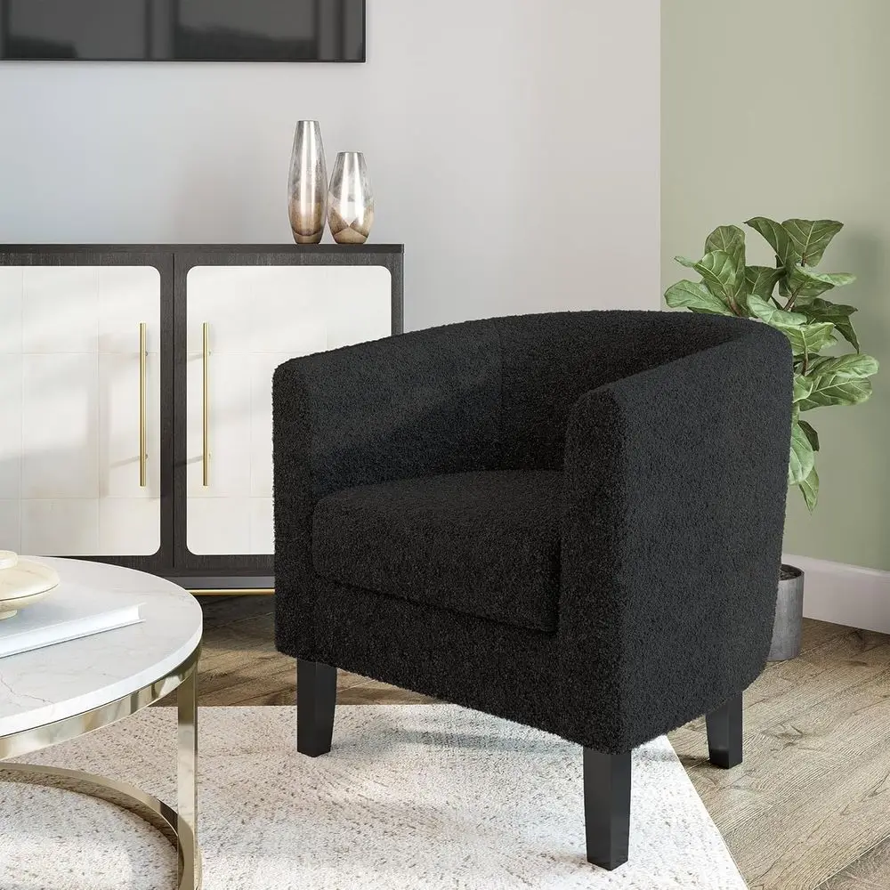 

Кресло для гостиной, кресло-бочонок из полиэстера с плюшевой отделкой, кресло-софа для клуба или спальни, кресло с широкими ножками и уютной мягкой подушкой