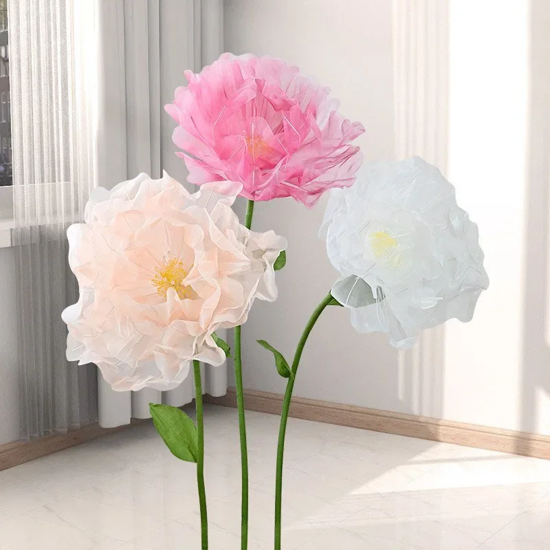 

Artificial realistic Silk Poppy Pink Large Flower Head Home Party Decoration Layered Fluffy Petals Floor Display Fake Flowers