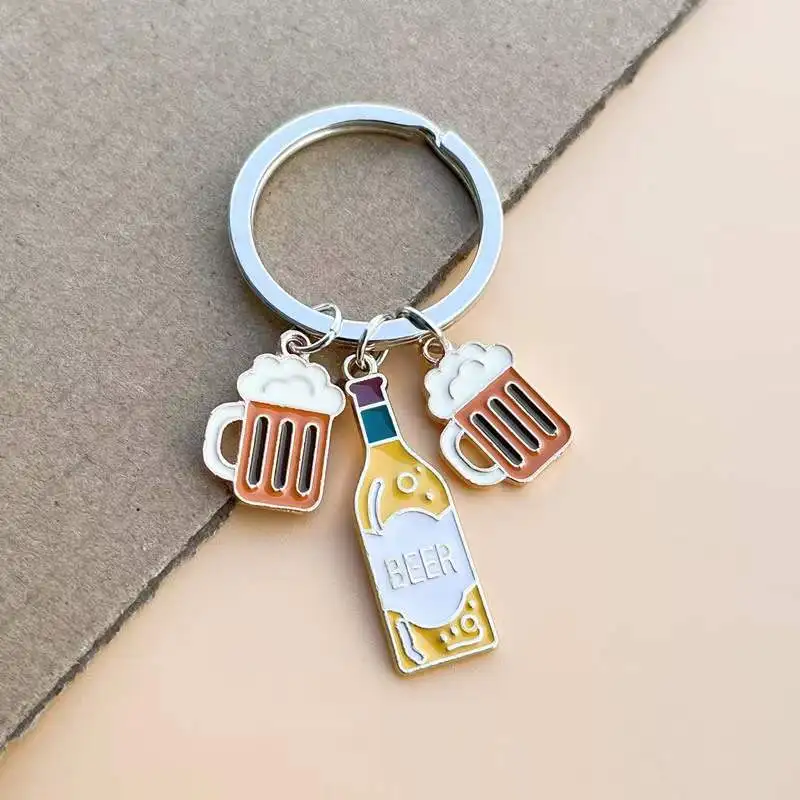 Beer Bottle Beer Mug Beer Party Relaxation Commemorative Keychain Keyring silver color women man Jewelry Accessories Fashion