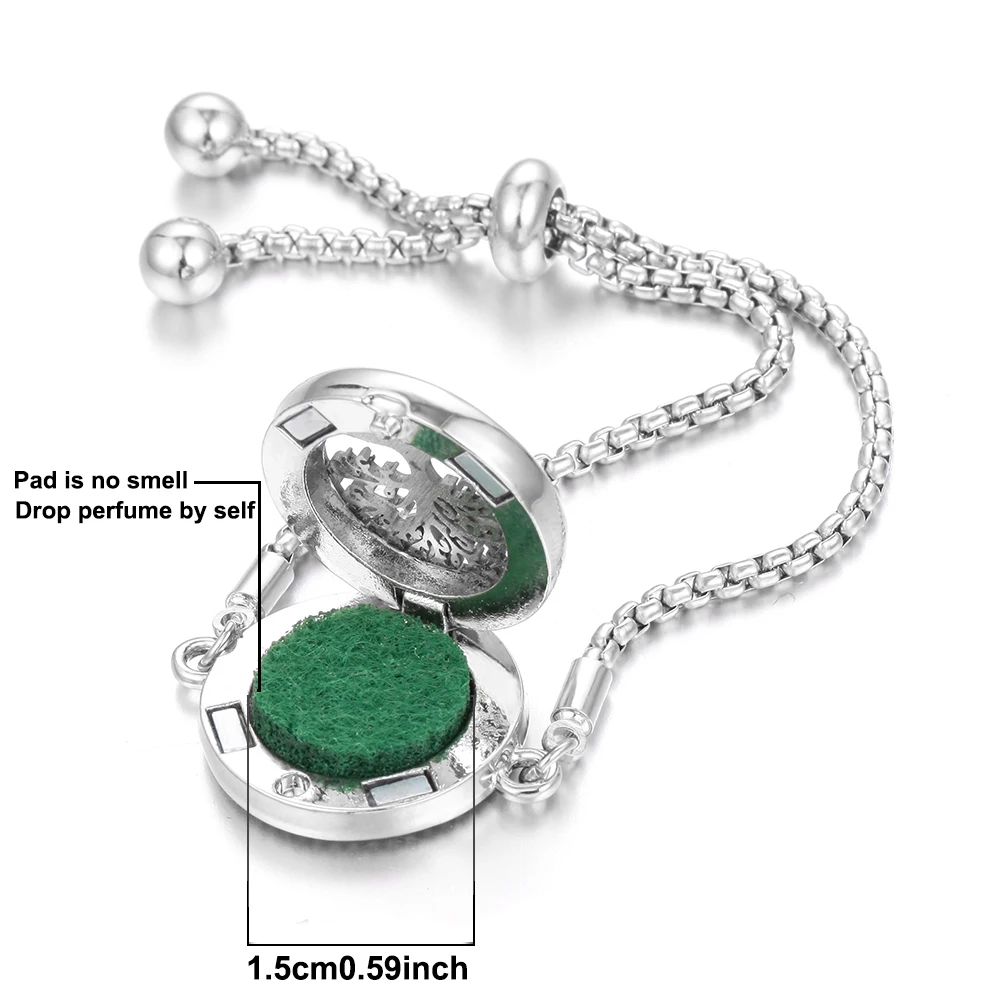 Tree of Life Aromatherapy Bracelet Open Lockets Bangle Essential Oil Diffuser Bracelet Adjustable Chain Bracelet with 10pcs Pads