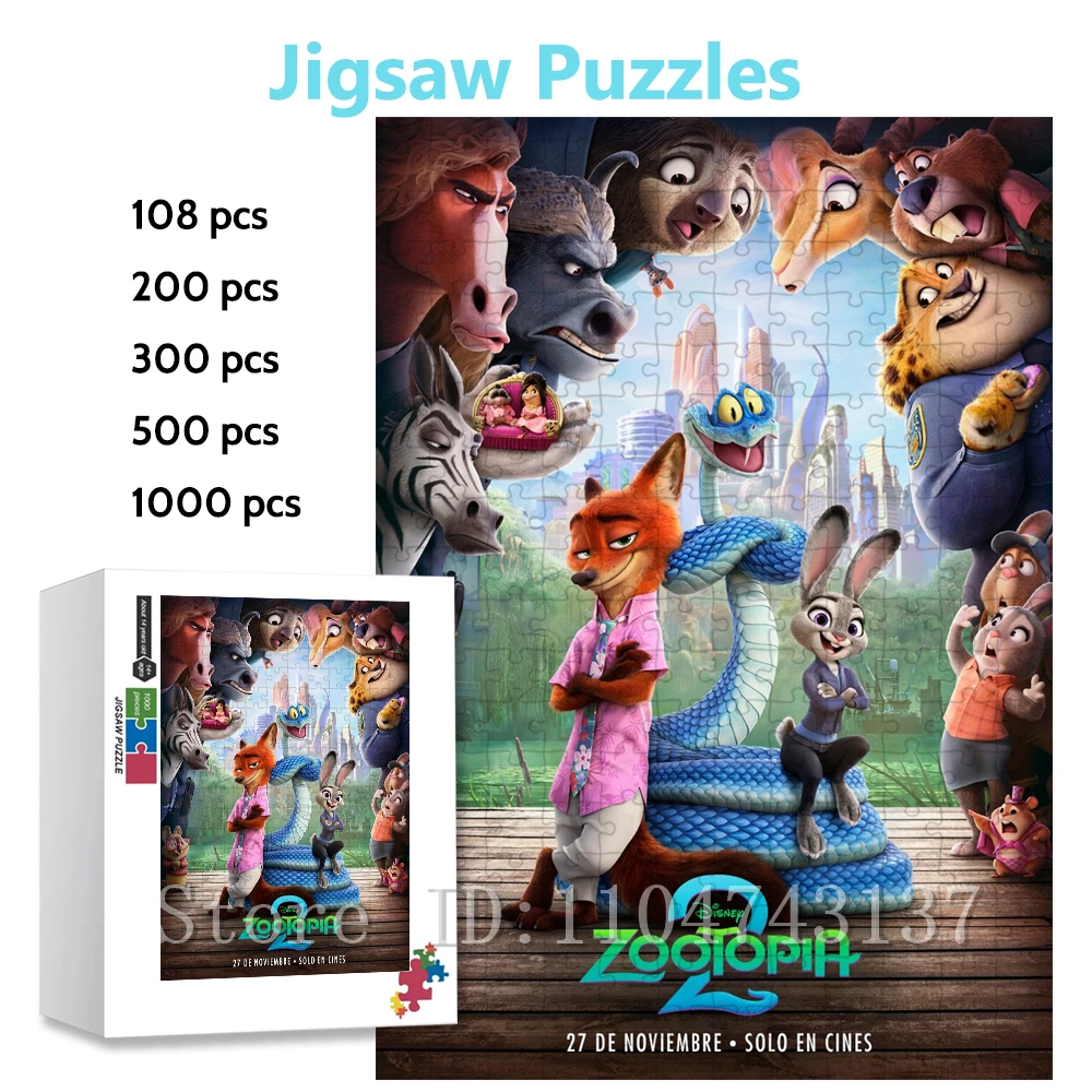 

Пазлы Disney Zootopia 2, 108/300/500/1000 шт., пазлы с мультяшными фильмами, игрушки и хобби ручной работы, уникальные подарки