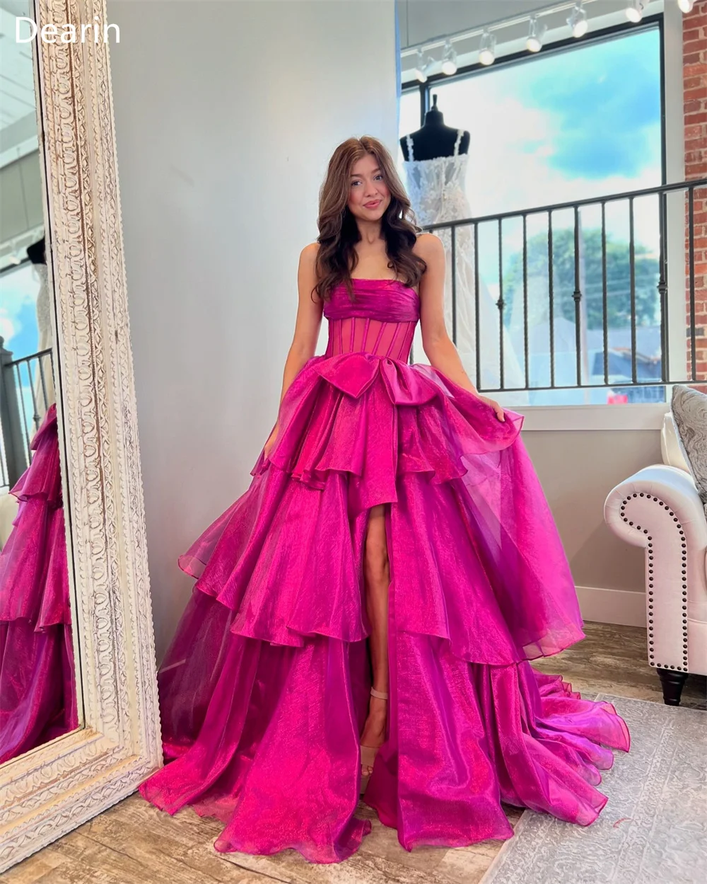 Customized Saudi Arabia Dearin Strapless Ball Floor Length Skirts Layered Draped Tulle Sleeveless Formal Gown Prom Evening Dress