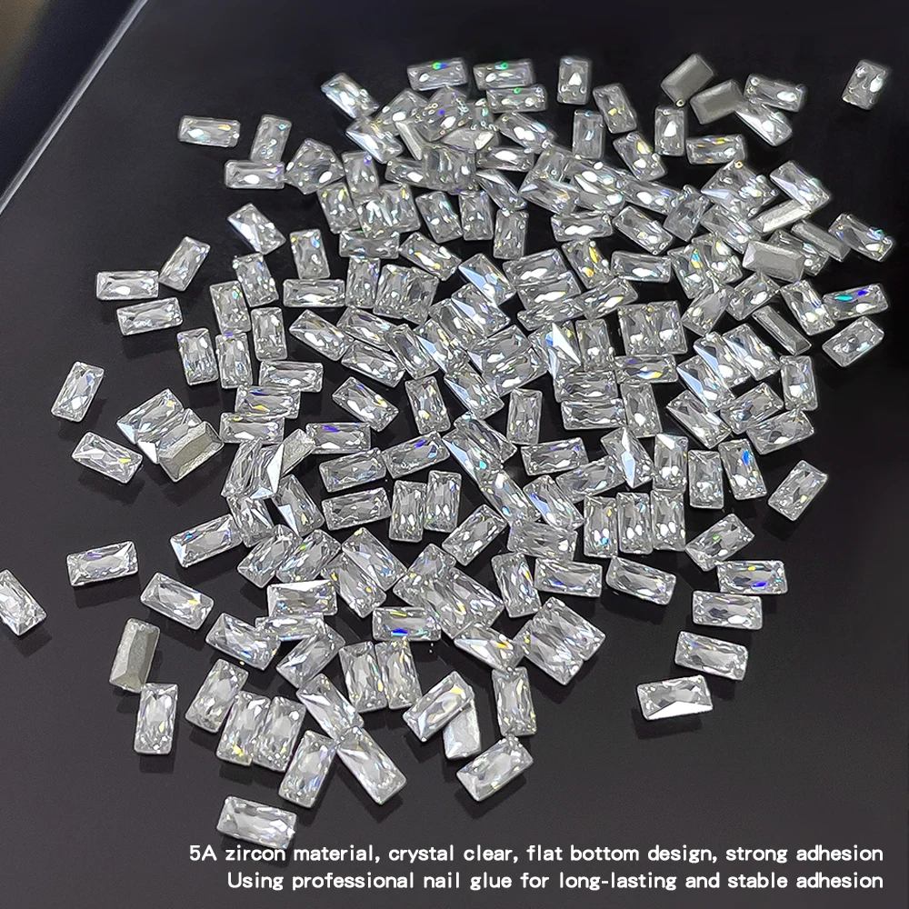 KANIU 50/100PCS 5A 2*4mm 1.5*3mm Champagne White Transparentflat Back Baguettes Rhinestones Nail Rectangular Zirconia Nail Charm