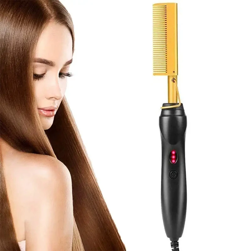 

Портативная расческа медного цвета для вьющихся и прямых волос, двойное электрическое медное устройство для сухой и влажной уборки, быстрый нагрев и укладка.
