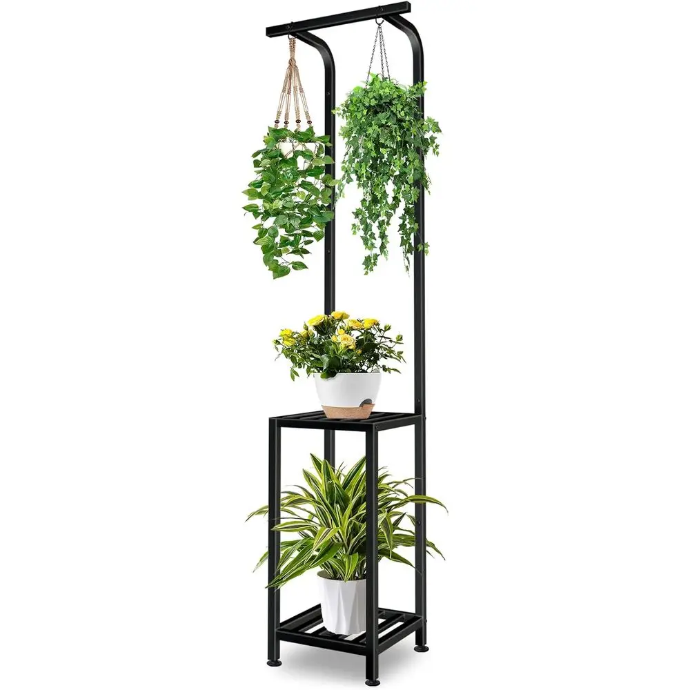 

Plant Stand Indoor Outdoor, 65" Tall Plant Stand Outdoor 3 Tiered Hanging Plant Shel Heavy Duty lower Stand Multiple Plant Metal