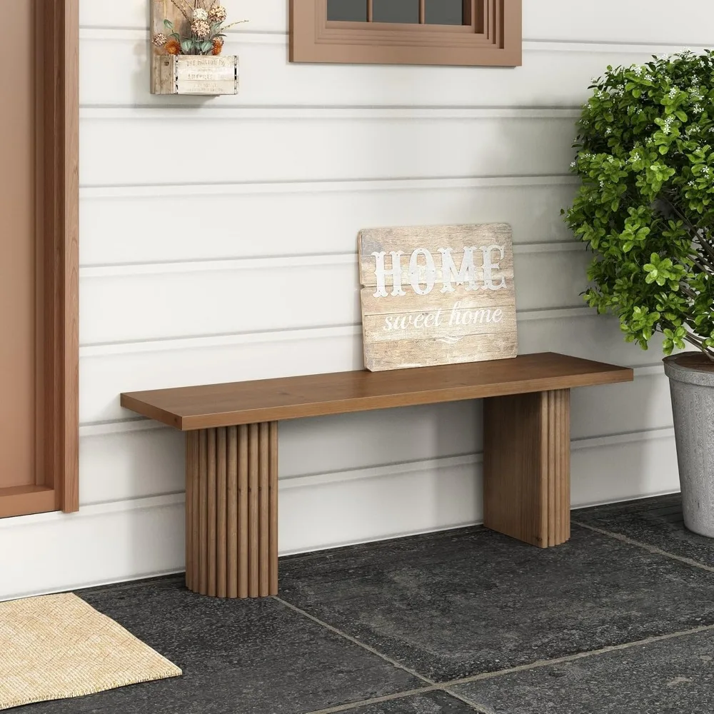 

Solid Wood Bench Seat, Fluted Semicircular Leg, Handmade Polished, Easy Assembly