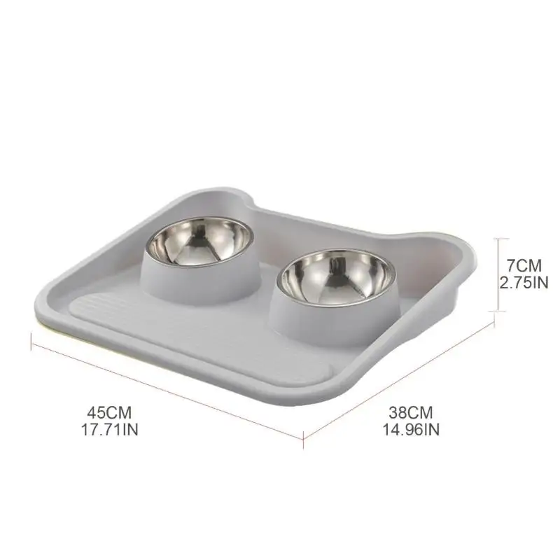 448B Pet Food Double Bowls Tilted Cat Bowl Mat for Elevated & Dogs Feeders Anti-Slip Bowl Feeding Kitten Water Food Feeding