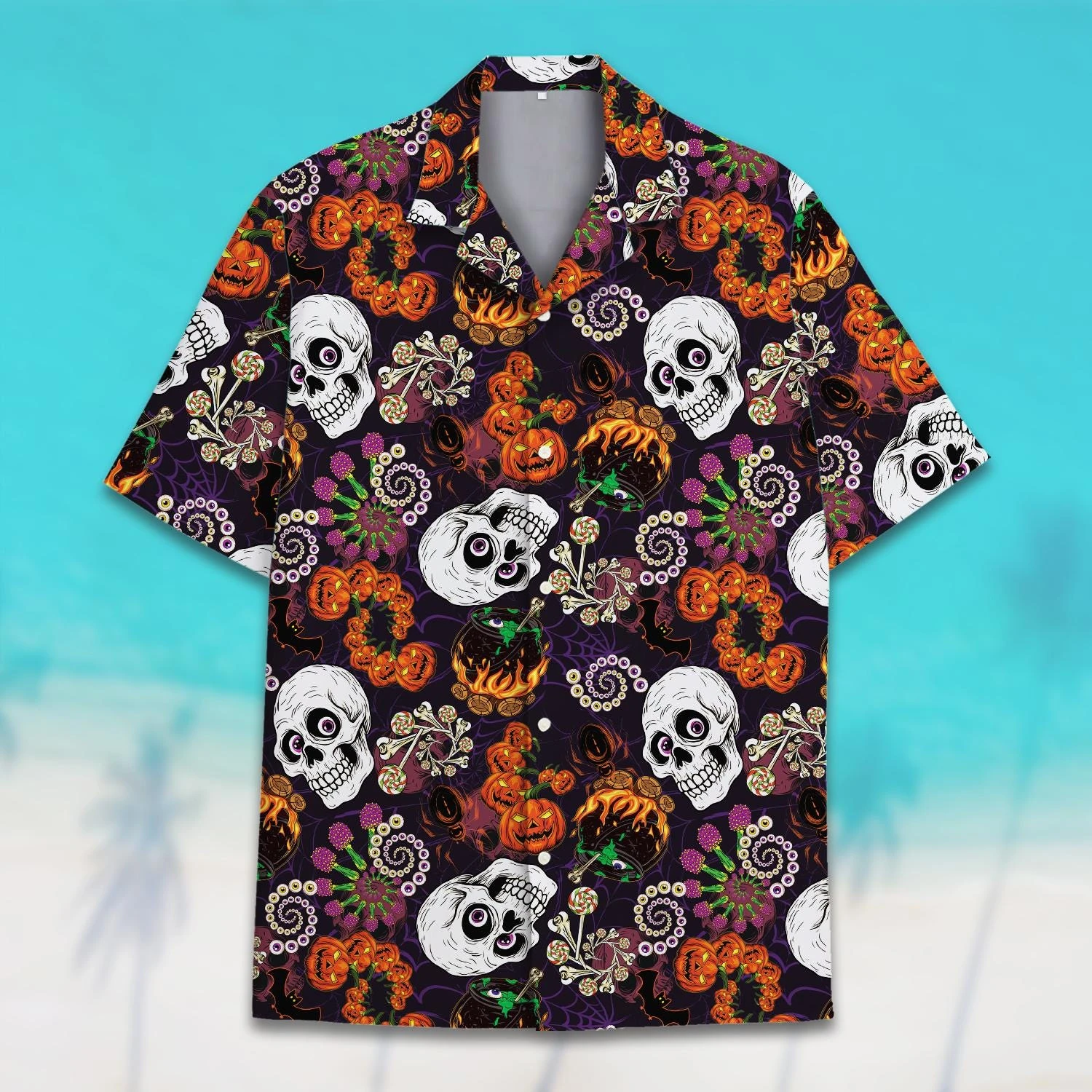 

Гавайская рубашка с котом на Хэллоуин для мужчин и женщин, молодежная тыква, мумия, призрак, тропические рубашки, забавный жуткий костюм на пуговицах, подарочная одежда