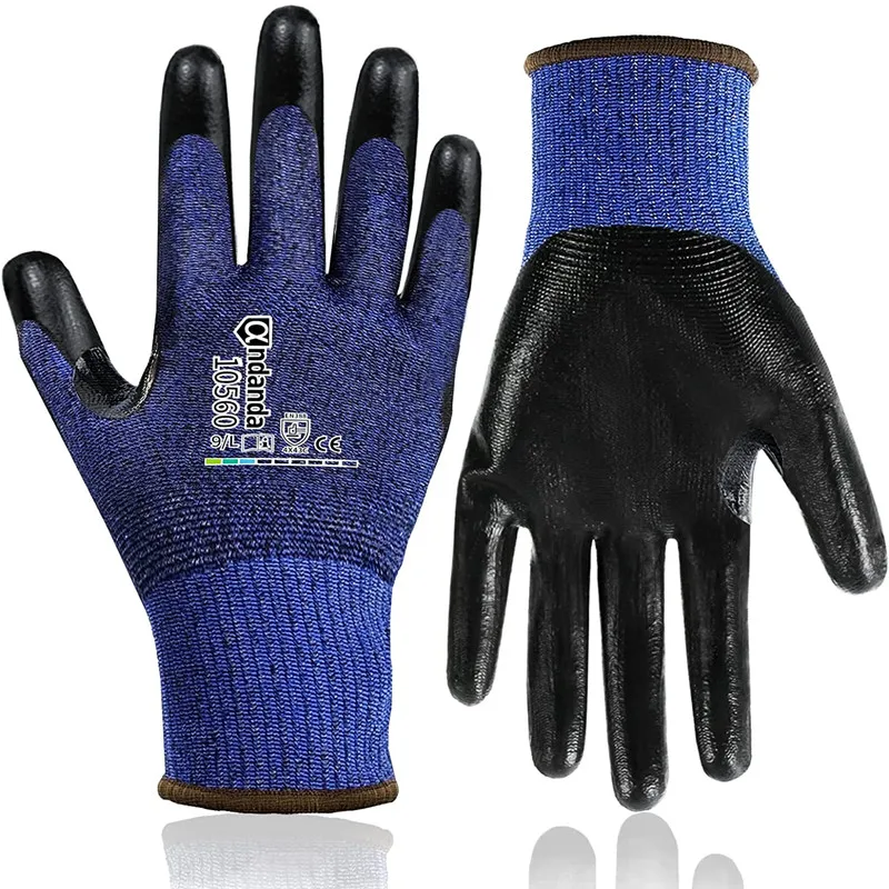 Andanda-guantes de nitrilo de doble capa con refuerzo para el pulgar, de trabajo, Nivel 5, resistentes a Cortes, seguridad mecánica