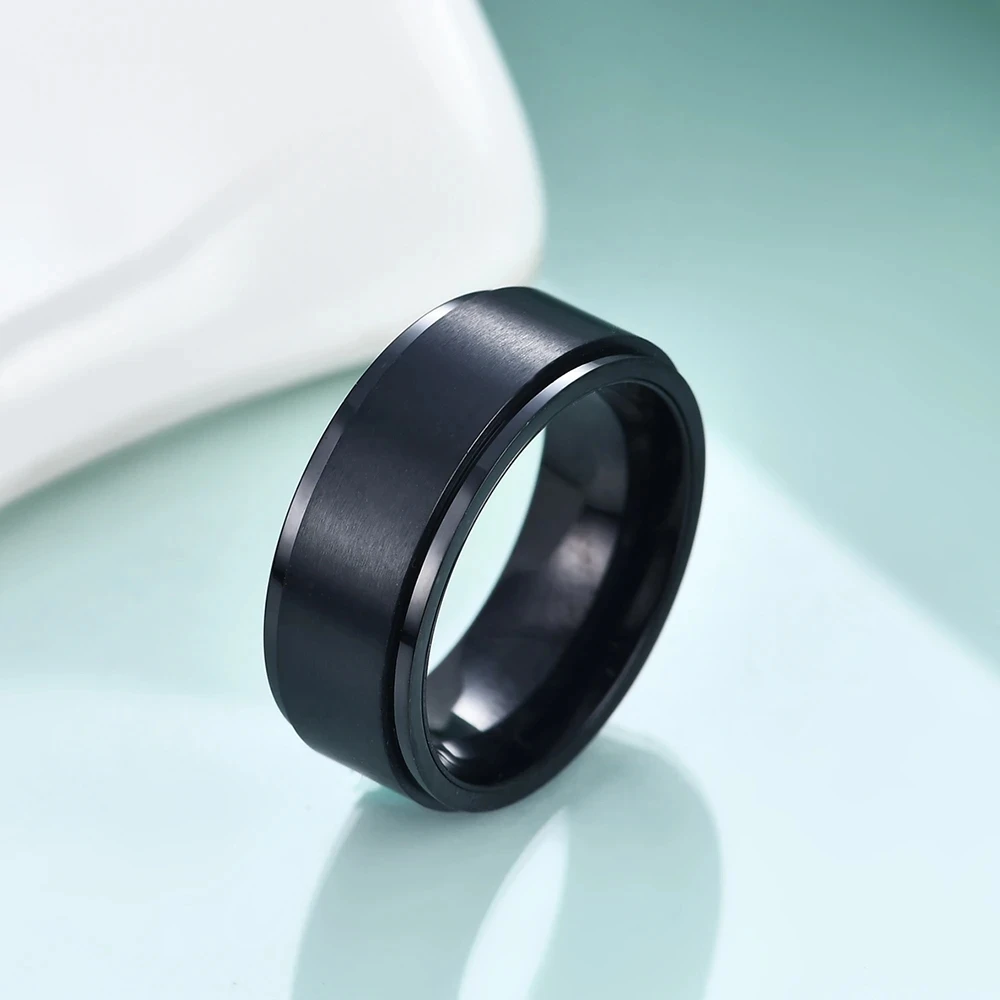 8mm pierścień obrotowy dla mężczyzn zwolnienie stresu Bague Acier Inoxydable obrączka ze stali nierdzewnej Casual biżuteria sportowa Anel Masculino — zdjęcie 7