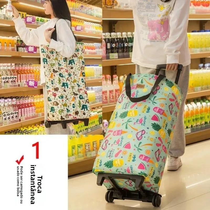 large-capacity-shopping-cart-with-pull-rod-four-wheel-vegetable-buying-lightweight-hand-pulled-home-essential-tow-car