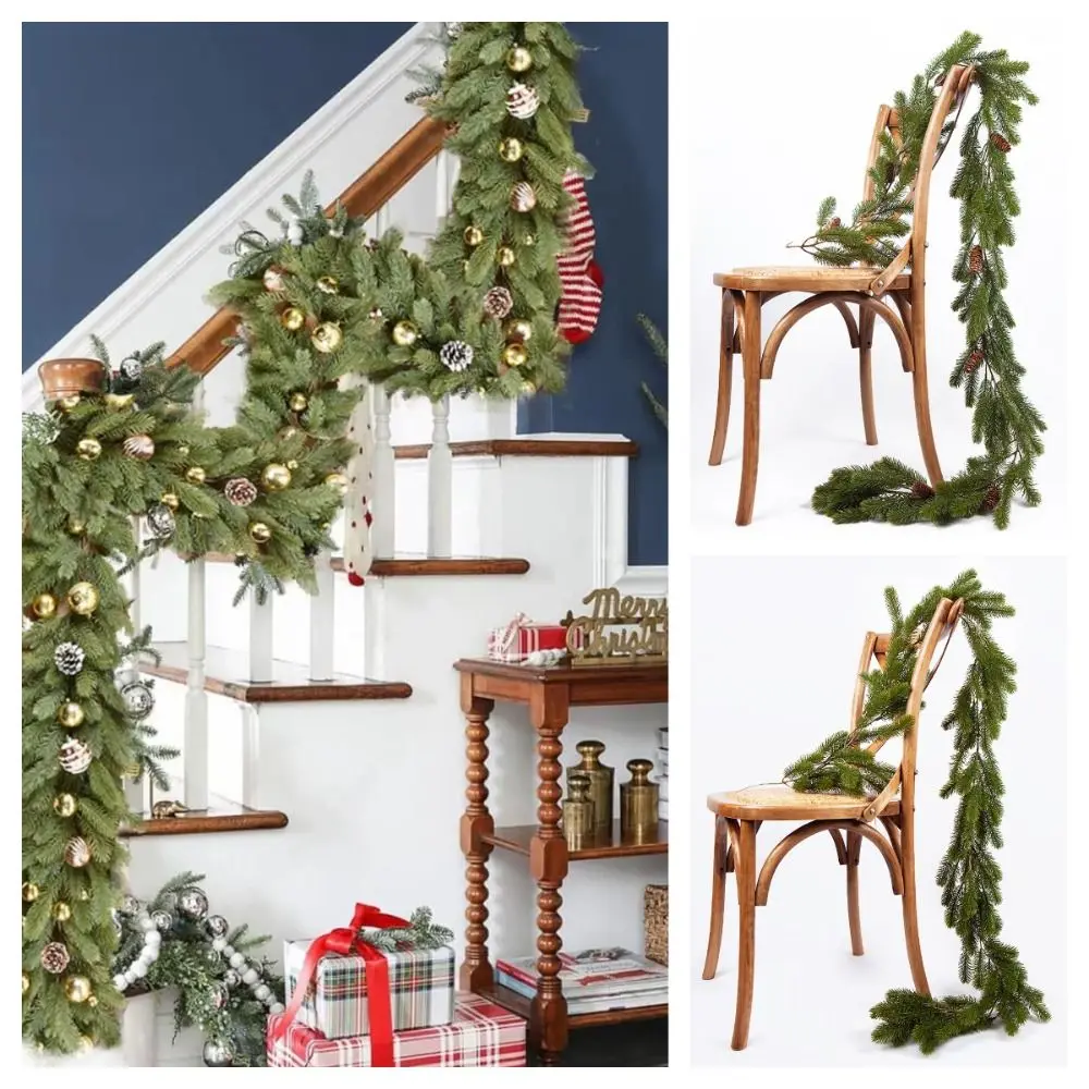 Green Artificial Pine Wreaths 190cm Xmas Tree Christmas Garland Wall Hanging Pinecone Simulation Greenery Plants