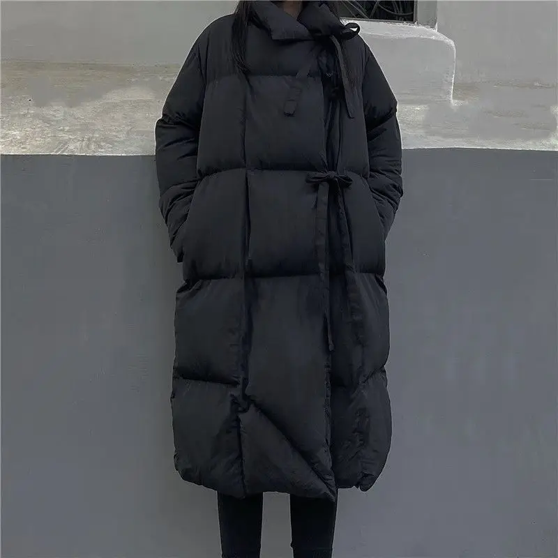 سترة نسائية شتوية جديدة فضفاضة داكنة متوسطة إلى طويلة من القطن لعام 2025 #1