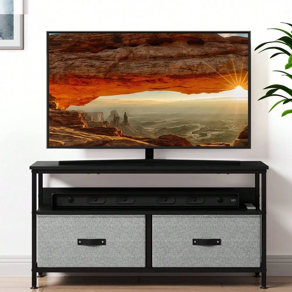 

TV Stand, Entertainment Center Media Console Table With Open Shelves And 2 Fabric Drawers For Bedroom, Living Room