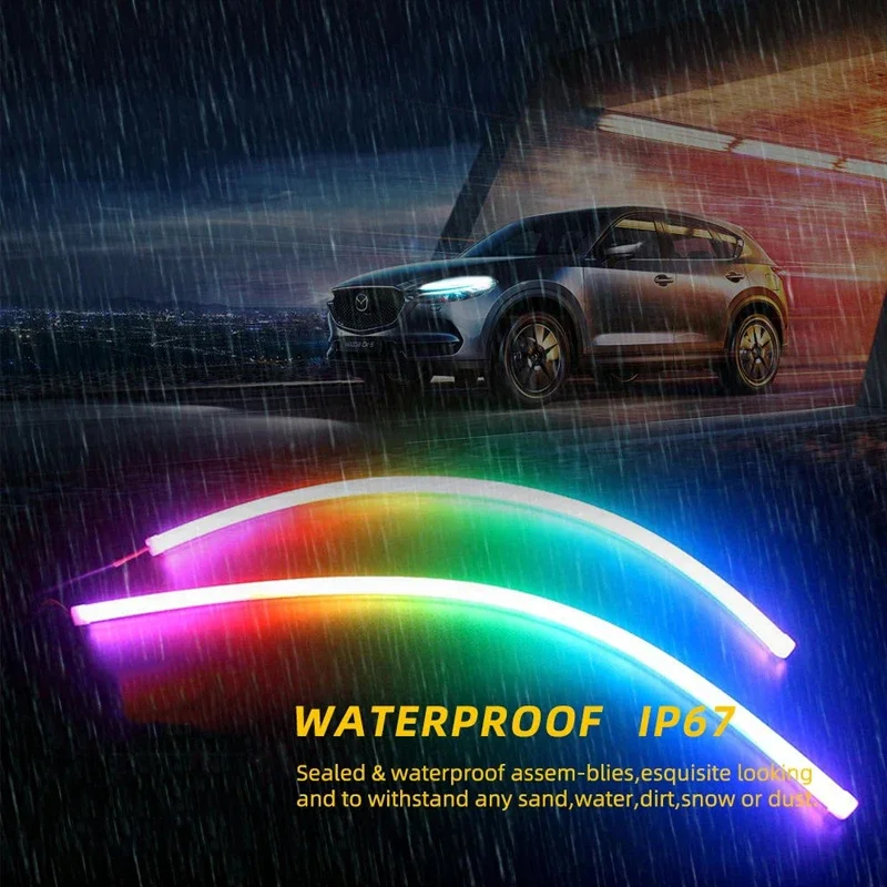 

2PCS 12V Flexible RGB Car Headlight LED Strips Auto Daytime Running Lights APP/Remote Control DRL Flowing Turn Signal Lamp 60cm