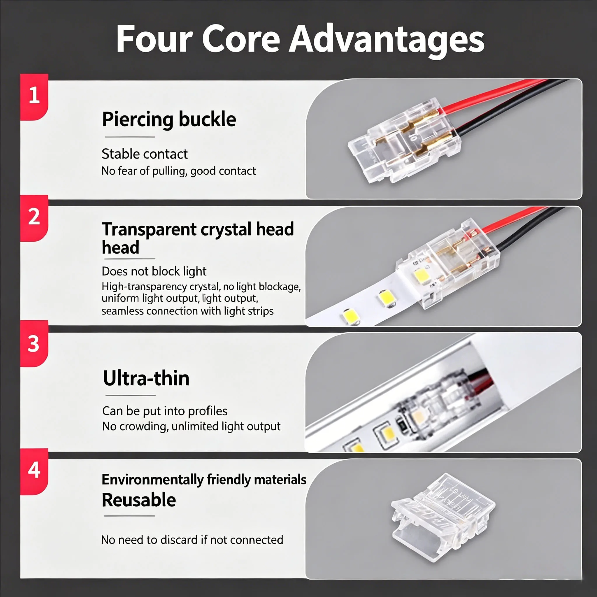 Handgepresster Lötfreier Einfach zu Installierender 2/3/4-Pin LED-Lichtstreifen-Verbinder, Geeignet für 5/8/10mm COB-Lichtstreifen – Detail 5